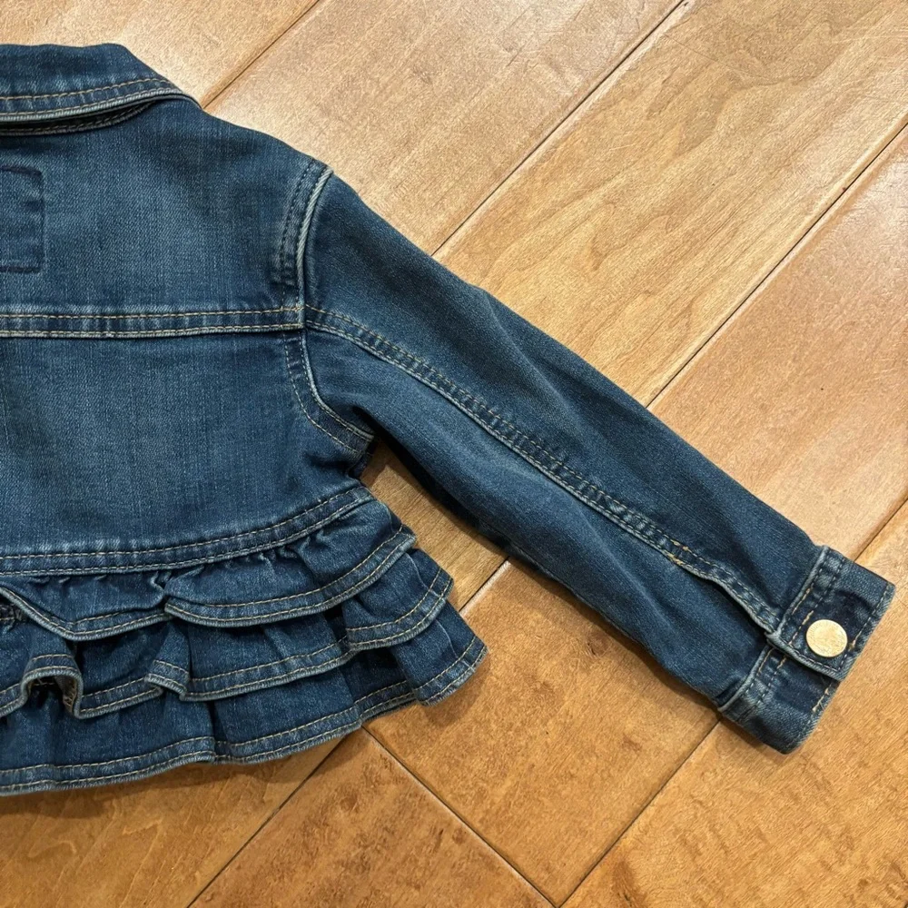 Genuine Kids Oshkosh Girls Toddler Blue Denim Jean Ruffle Snap Front Jacket 2T